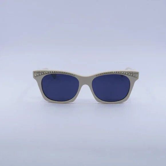 Gucci GG1299S 004 Sunglasses Ivory with Stones Cat Eye Frame, Blue Lenses